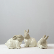 手工仿陶米白双色陶瓷小兔子一组茶宠摆件家居儿童房桌面软装饰品