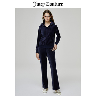Juicy Couture橘滋套装女春季天鹅绒外套夹克直筒微喇休闲裤