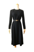 vintage古着复古黑色气质长款短袖修身连衣裙质感小黑裙蕾丝刺绣
