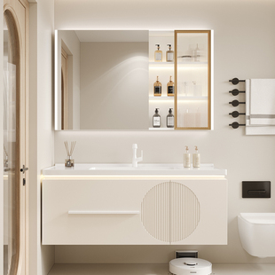 奶油风浴室柜轻奢现代简约卫生间，洗手洗脸盆柜，组合一体陶瓷洗漱台