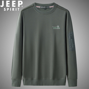 jeep吉普男士春季长袖t恤秋冬款加绒圆领，休闲套头卫衣宽松打底衫
