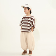 韩系童装男童短袖t恤儿童，夏季条纹半袖，上衣中小童韩版蝙蝠衫