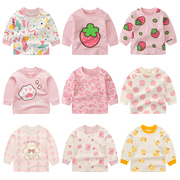 女宝宝秋季保暖长袖，上衣儿童婴儿纯棉打底内衣，秋衣小童0-5岁外穿