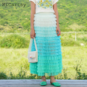 micartsy王紫珊2020夏季蓝色蛋糕裙长款半身裙，设计感女小众