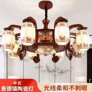 新中国风中式木艺吊灯实木客厅，餐厅陶瓷灯，酒店别墅复式楼装饰灯具