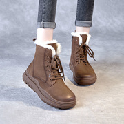 羊毛内里棉靴子冬季保暖马丁靴加绒短筒中跟圆头大棉女靴韩版舒适