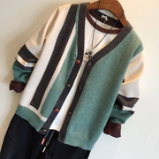 男童针织开时髦时髦衫，外套儿童彩条，毛衣23年春秋韩版男生线衣