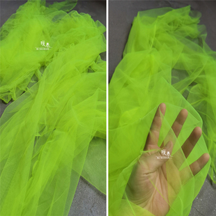 进口原创荧光绿网纱顺滑细腻纯色，蕾丝礼服蓬蓬裙头纱设计师辅料