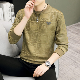 男士卫衣韩版秋冬长袖t恤青年个性修身印花打底衫T恤加绒加厚保暖