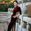 金丝绒旗袍2024年女中国风复古气质，长款中袖改良版连衣裙优雅