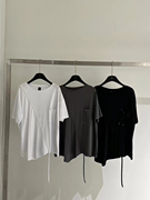 韩版宽松大码女装设计款不对称衣摆圆领短袖口袋上衣纯色t恤20156