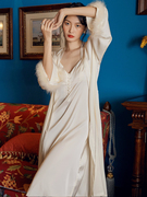法式女士毛毛伴娘晨袍新娘高级感睡衣女吊带，睡裙睡袍两件套羽毛白