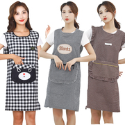 厨房纯棉围裙韩版时尚无袖，围裙防污防油成人，罩衣工作服女坎肩