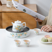 禅意陶瓷一壶三杯茶具，套装盖碗茶壶茶杯整套家用简约现代泡茶茶杯