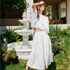 自制2023夏季法式镂空蕾丝纯棉白色气质收腰连衣裙女百搭套装