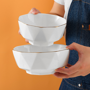 家用大汤碗描金边简约餐具，创意大面碗可微波炉，陶瓷大号汤锅炖菜碗