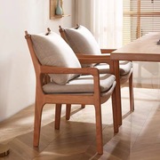 客厅实木软包椅成人书房，休闲咖啡椅，北欧榫卯乔治樱桃木扶手餐椅