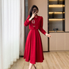 新中式旗袍敬酒服新娘红色，两件套秋冬长袖，回门连衣裙套装平时可穿
