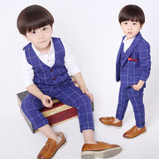 男童西装套装2022礼服韩版儿童格子西服马甲中小童钢琴表演服