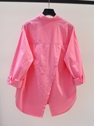 设计感背后开叉玫粉色棉，衬衫女宽松长袖衬衣，2024春季百搭开衫上衣