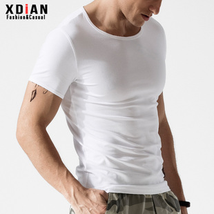 白色打底衫男短袖t恤纯棉运动修身紧身弹力，贴身体桖内搭半袖夏季