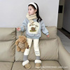 女童秋冬加绒卫衣套装韩版儿童可爱洋气卡通印花涂鸦打底裤两件套