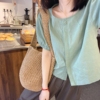 小妍家日系宽松显瘦短袖，衬衫女夏季绿色棉麻，上衣简约单排扣小衫