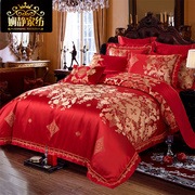 中国风高档奢华大红贡缎，提花四件套结婚庆床上用品，喜被六八十件套