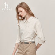 hazzys哈吉斯(哈吉斯)女装，2023年早秋休闲版棉羊毛混纺，柔软衬衫暗纽扣外套