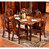欧式大理石餐桌椅组合长方形，方桌全实木雕花，美式1.8米花梨色简约