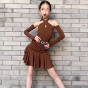 绿色伴侣拉丁舞练功服女童拉丁舞，比赛服少儿拉丁舞，服吊带网红