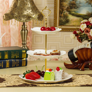 浮雕三层蛋糕盘甜点，水果盘陶瓷圆盘，欧式下午茶餐具婚庆酒店用品
