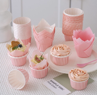 粉色纸杯蛋糕耐高温马芬杯子专用托家用烘焙卷口边小蒸烤箱模具