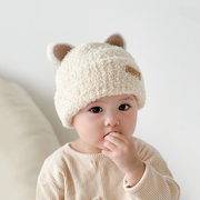 宝宝帽子冬季韩版男女童婴儿毛绒帽(毛绒帽)针织保暖护耳，秋冬款儿童毛线帽