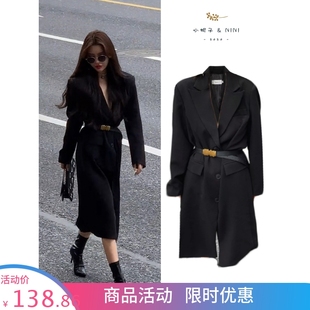 黑色休闲西装外套女2024春季韩版中长款英伦，风高级感小众西服