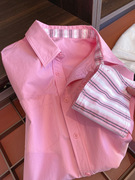 一万个气质冻龄粉色密织棉长袖，衬衣条纹拼接袖口高支棉衬衫女