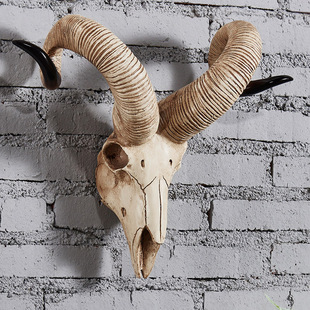 树脂个性工艺品羊角羊头骨壁饰挂饰动物头墙饰电视墙羊头壁挂