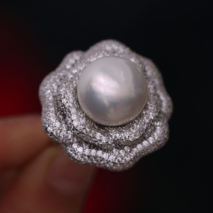 DIY珍珠配件S925纯银精工质感奢华大花朵戒指托指环戒托空托饰品