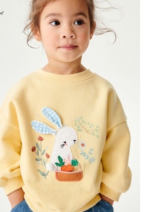 女童黄色春秋外套宝宝纯棉春秋装儿童套头卫衣，长袖t恤加厚上衣兔