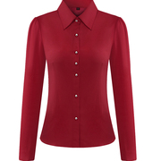 酒红衬衫女长袖加绒加厚保暖冬2022修身打底衬衣洋气时尚上衣