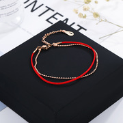 本命年珠链编织红绳手链女 玫瑰金钛钢双层简约手环创意饰品