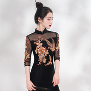 裙修身显瘦长款连衣裙日常气质礼服复古中国风，改良版女装旗袍