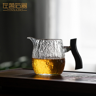 左茗右器高级玻璃公道杯带木把日式透明分茶器茶漏加厚耐热茶具大