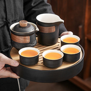 陶瓷盖碗功夫茶具套装家用防烫手抓壶日式简约随身泡茶壶茶杯
