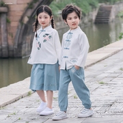 童装儿童中国风短袖唐装，套装男童女童，汉服中式古装演出服两件套潮
