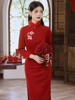 红色雪尼尔旗袍2023冬季新中式，国风新娘敬酒服回门订婚礼服年轻款