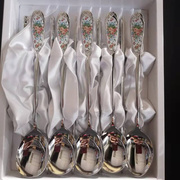 韩国进口玫瑰花不锈钢实心扁筷子勺子叉子304不锈钢餐具礼盒套装
