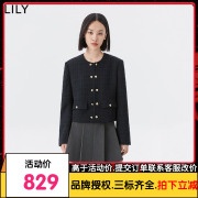 商场同款lily2023冬女装气质，小香风双排扣短外套小个子女