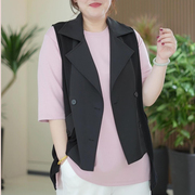 黑色不规则前短后长设计感马甲女工装坎肩，外穿韩版西装背心外套