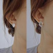 s925银简约不对称耳钉女防过敏养耳洞亮面耳环小众耳饰不掉色